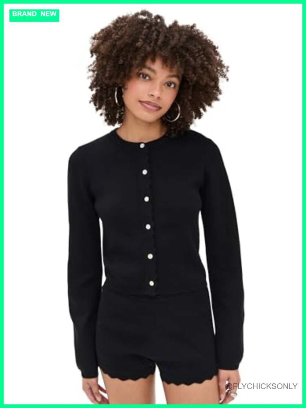 Lightweight Compact Knit Button Cardigan Crew Neck Long Sleeve